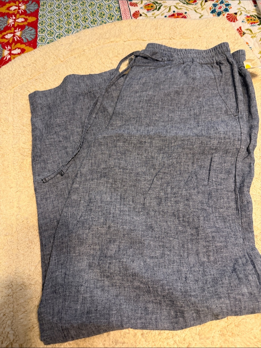 Women’s Drawstring Linen-Blend Pants in Heather Blue
